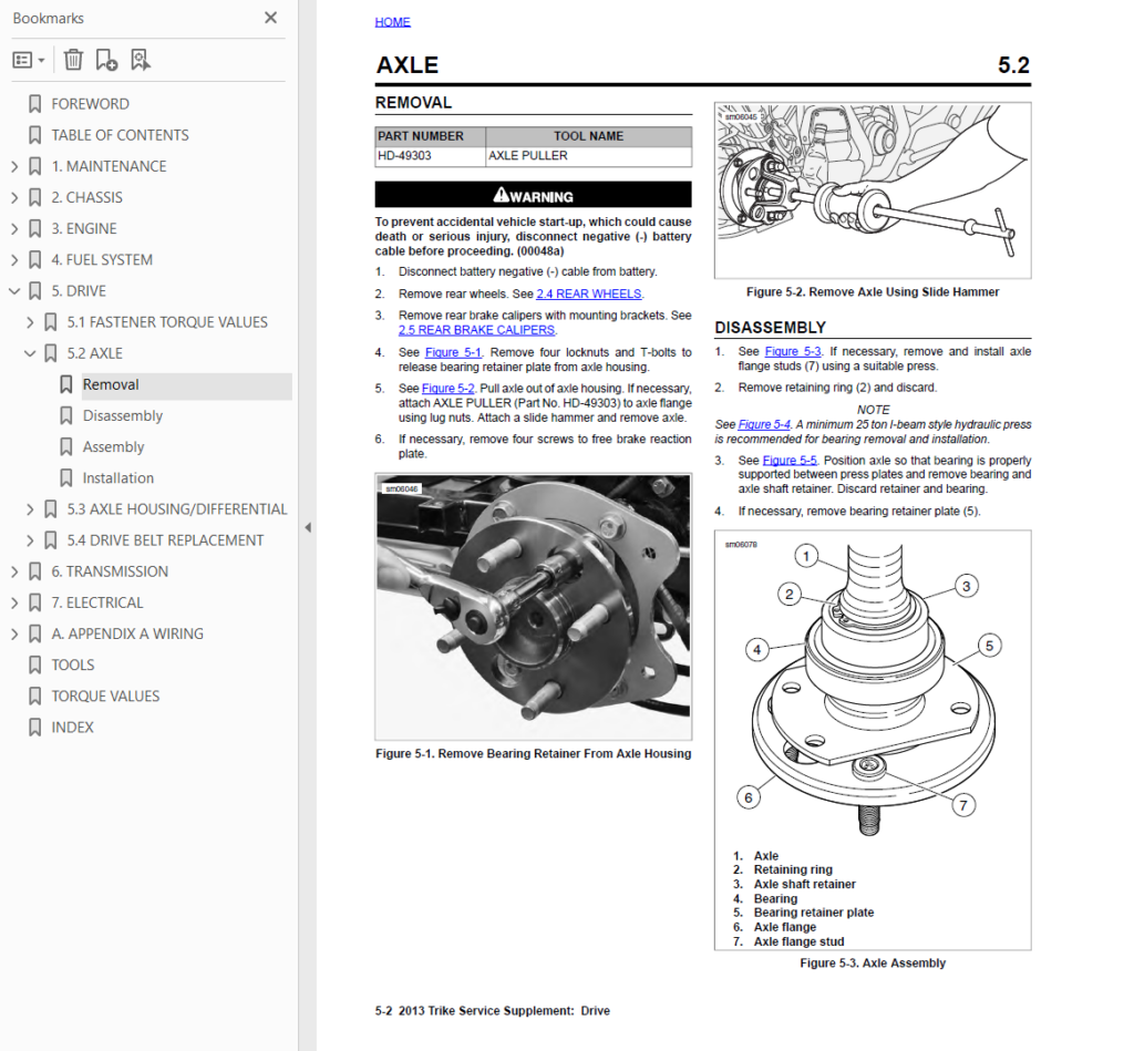 2013 Harley Triglide service manual PDF sample page